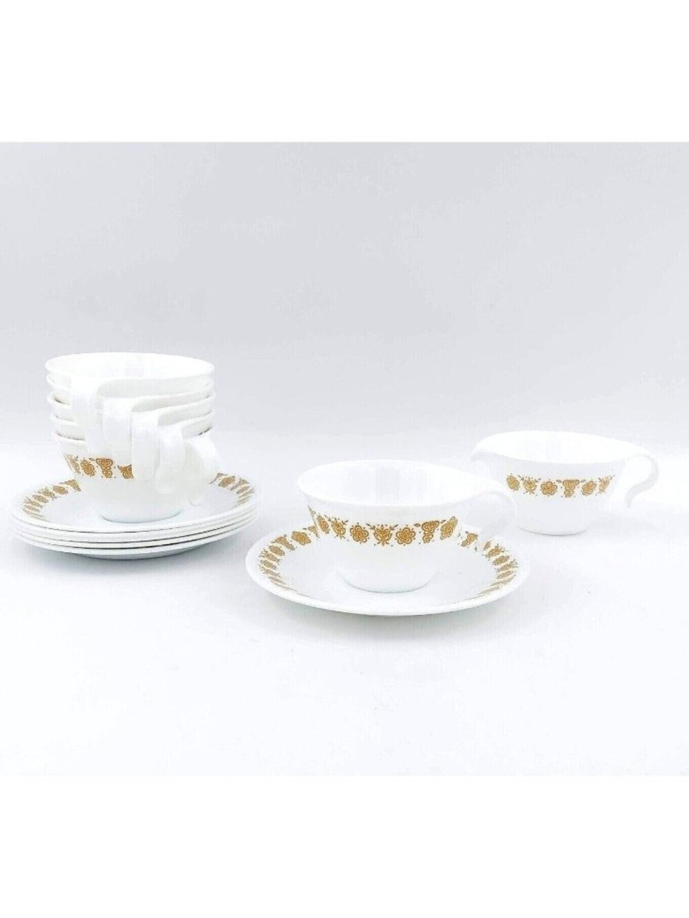 Corelle Butterfly Gold Cup and Saucer Hook Handles Set of 6-Creamer-Corning USA